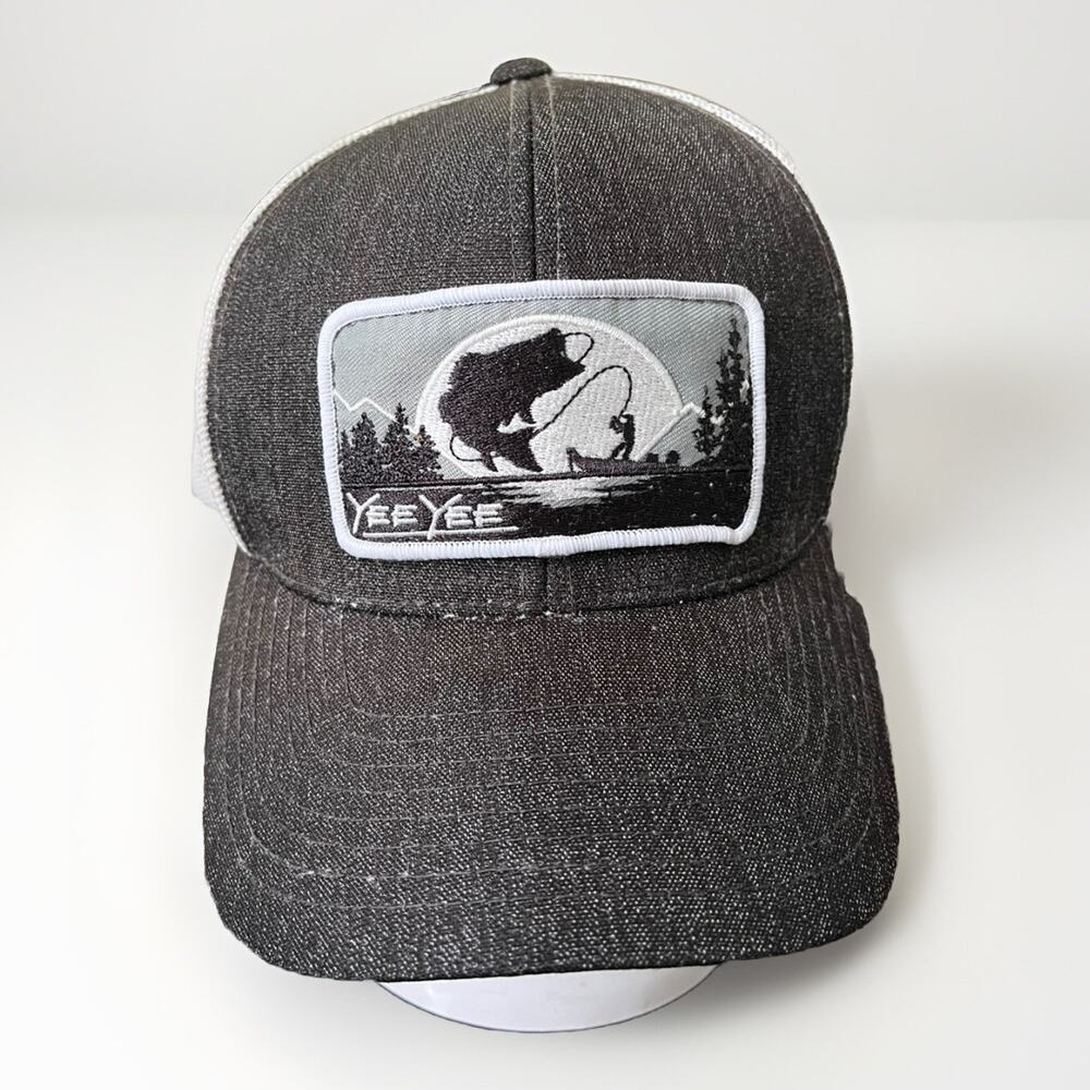 Yee Yee Apparel Mens Heather Gray Fish Boat Trucker Hat Snapback Cap